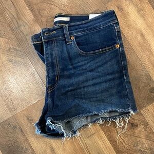 Levi's Dark Blue Frayed Hem Shorts